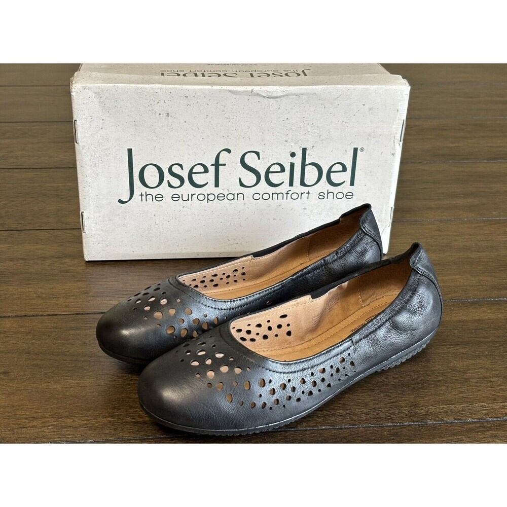 JOSEF SEIBEL Pippa 29 Womens Black Leather Perforated Ballet Flats EU 37 US 6.5